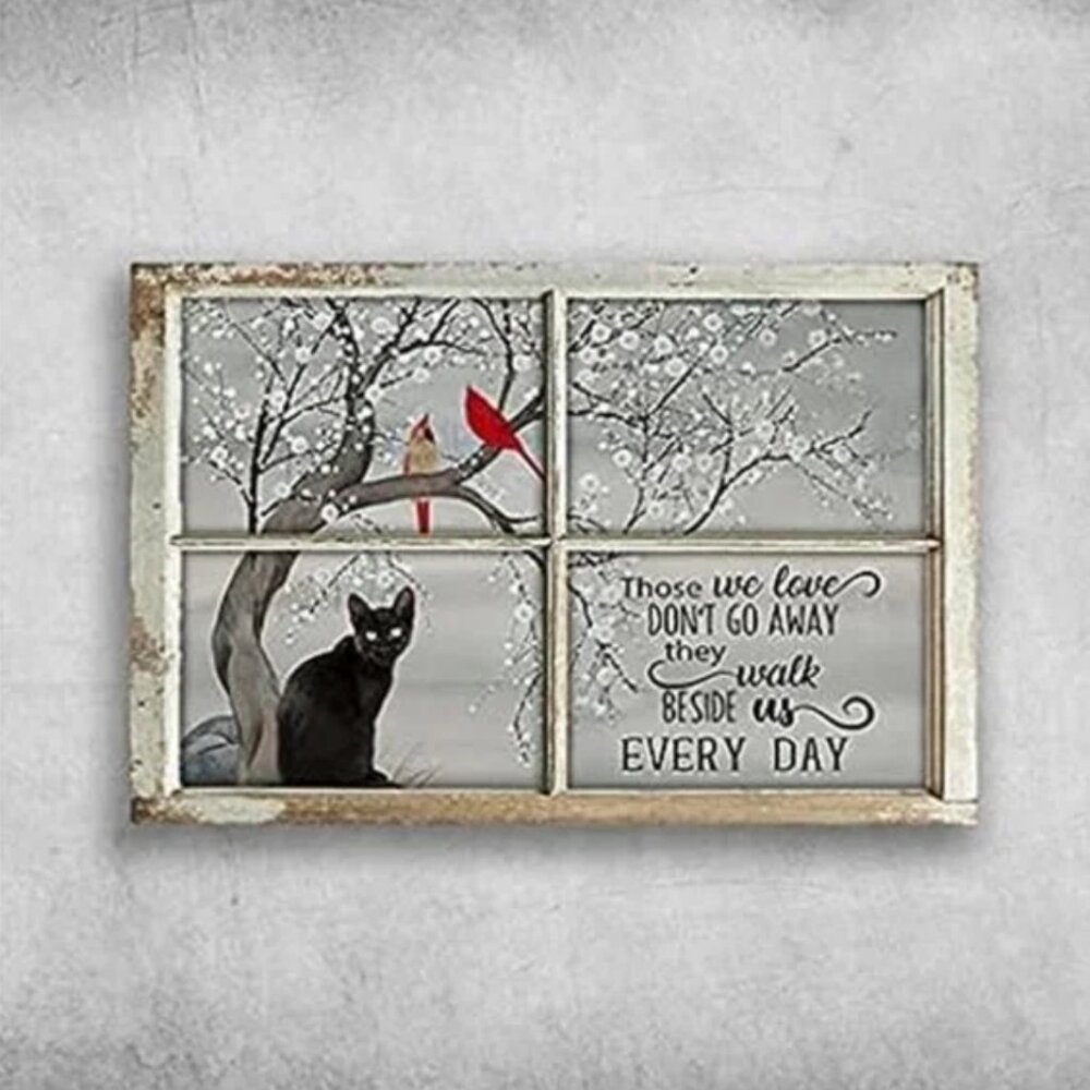 Retro Vintage Metal Plaque Black Cat and Cardinal Bird – Those We Love